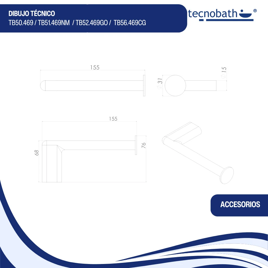 Percha Para Baño Negro Mate Tecnobath