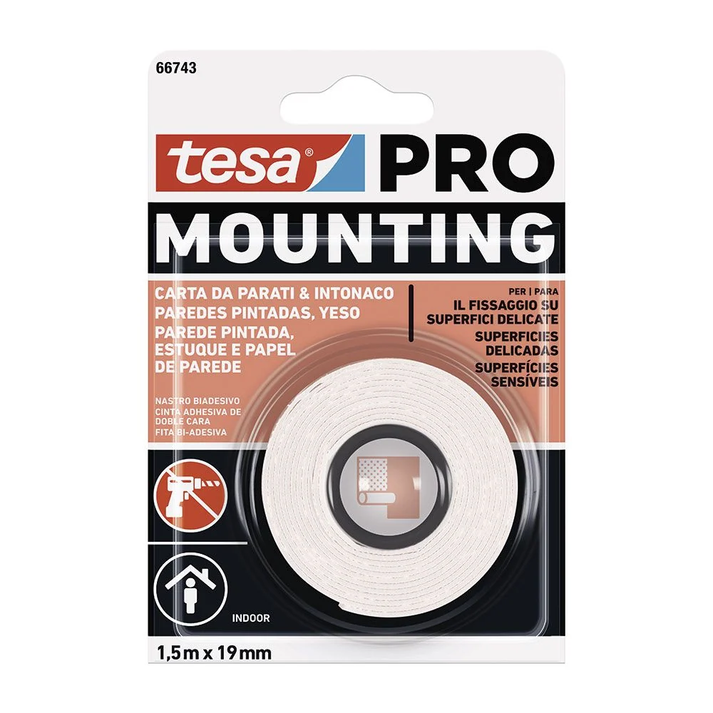 CINTA DOBLE CARA MOUNTING PRO ESPECIAL PARED PINTADA 19 mm x 1,5 m TESA