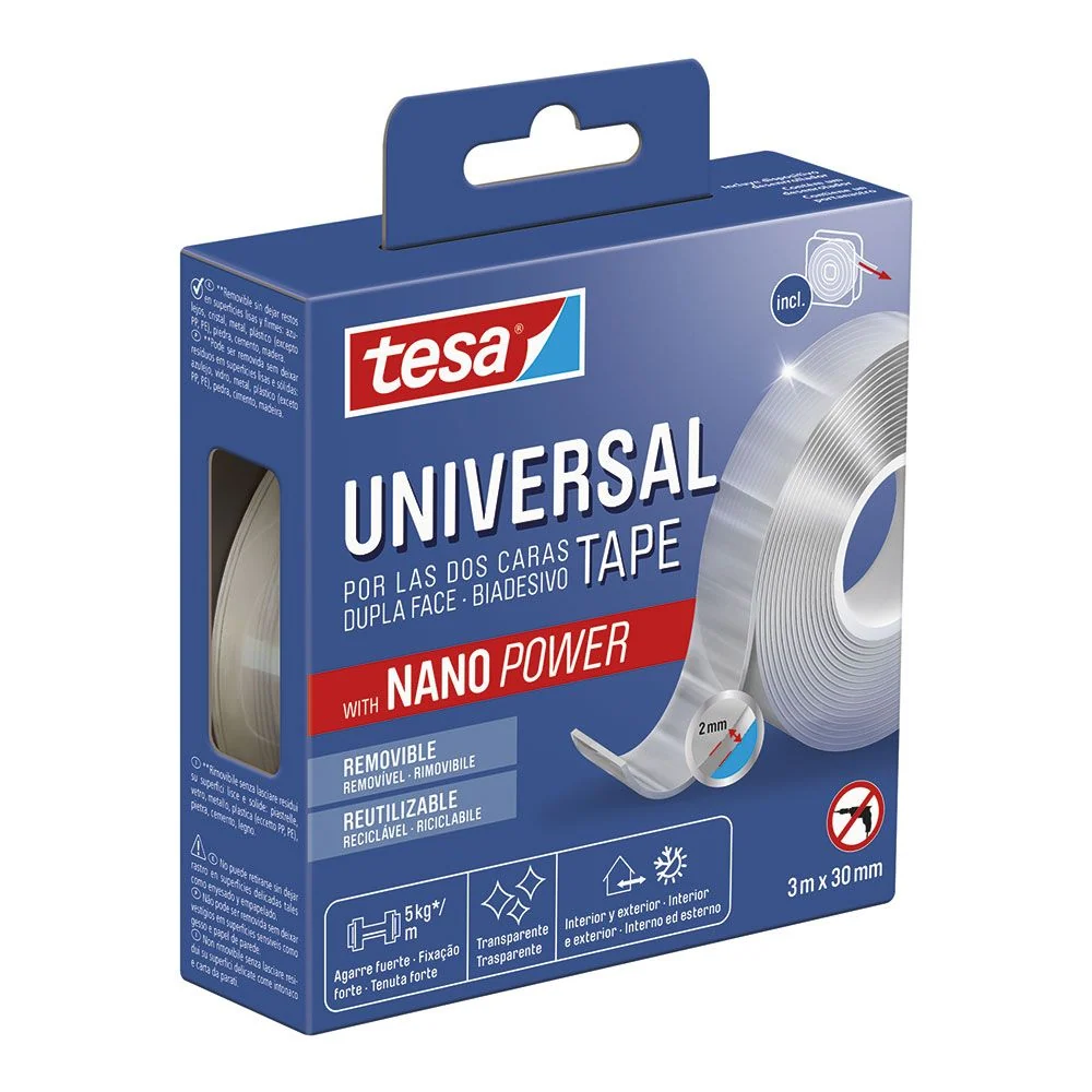 CINTA DOBLE CARA UNIVERSAL TRANSPARENTE 30 mm x 3 m TESA