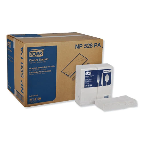 Servilletas Advanced Dinner, 2 capas, 15" x 17", pliegue 1/8, blancas, 100 uds., 28 uds./caja Tork®
