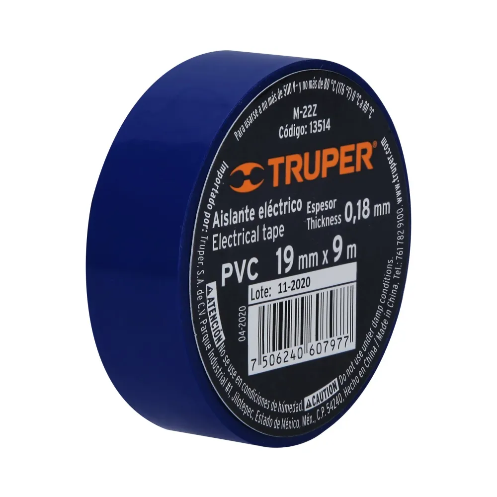 Cinta de aislar de 9 m x 19 mm, azul, Truper