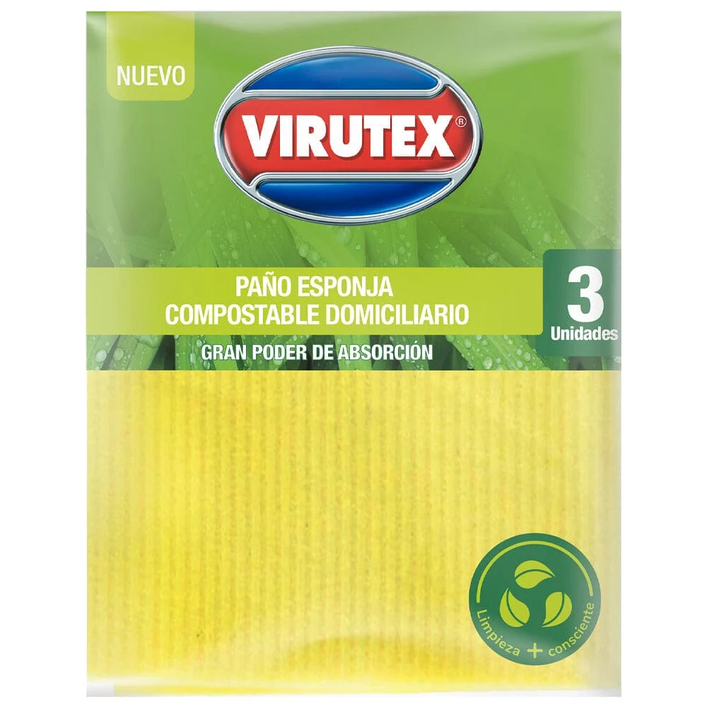 Paño Esponja Compostable 3 Unidades VIRUTEX
