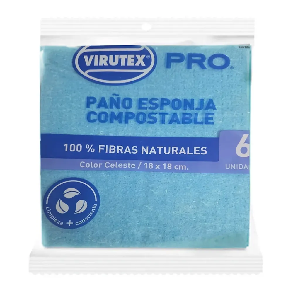 Paño Virutex Pro Esponja Celeste 6 Un.