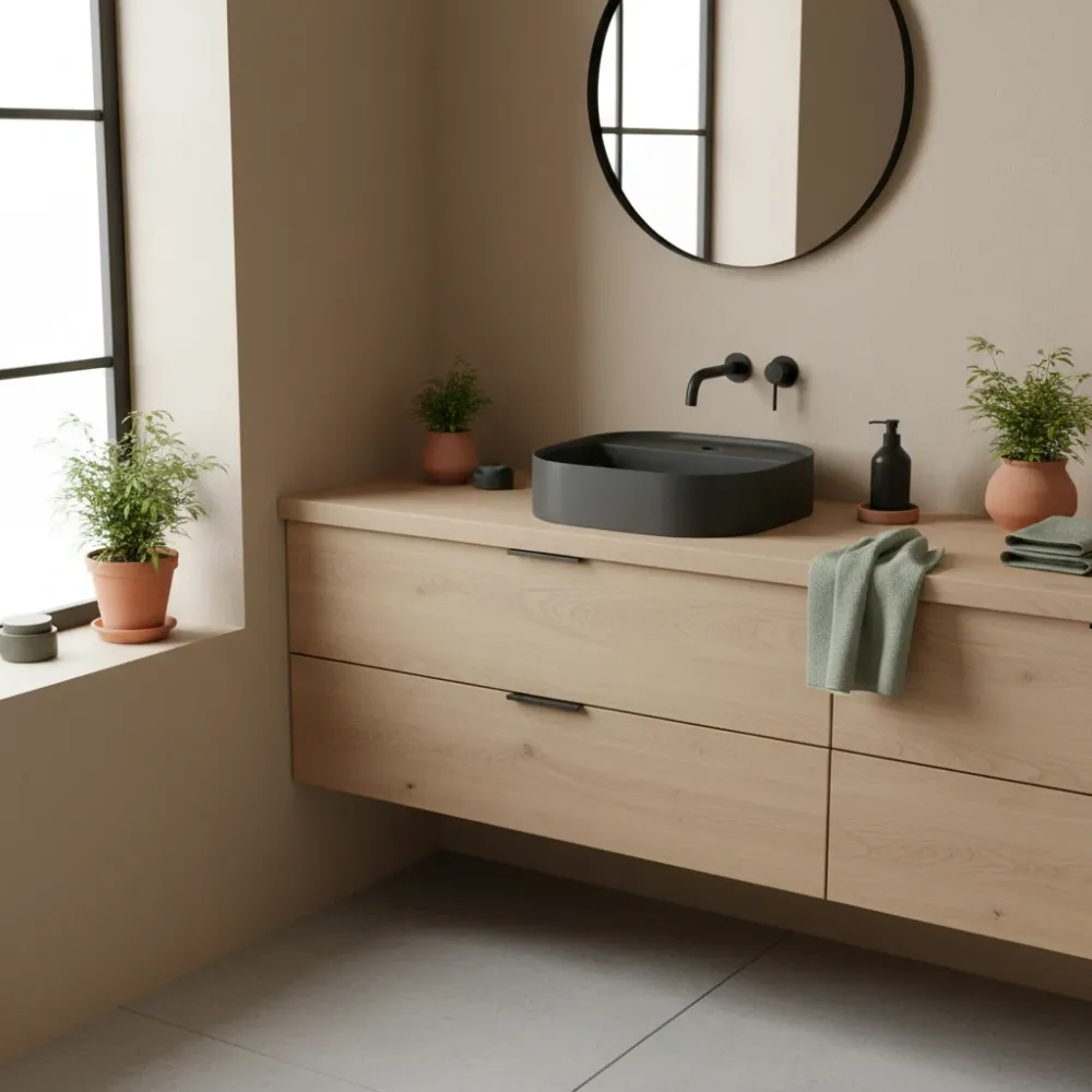Antimanchas Lavabo de apoyo con esquinas redondeadas serie Smart-B de Ceramica Galassia - Negro mate 45cm