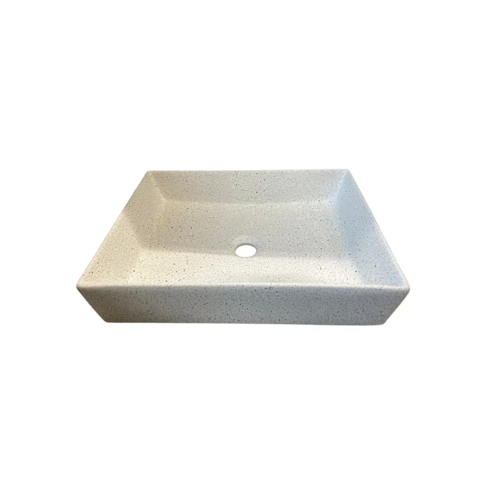 Profesional Lavamanos tipo Bowl Cerámico Rectangular Blanco efecto Granito – 51 × 37.5 × 11.5 cm