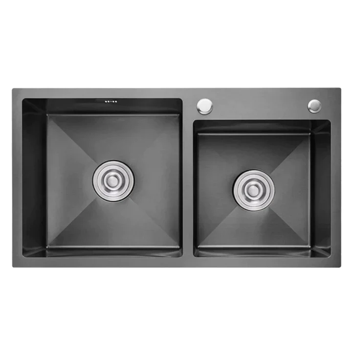 LAVAPLATOS DOBLE 68x38 CON ORIFICIO PARA LLAVE NEGRO